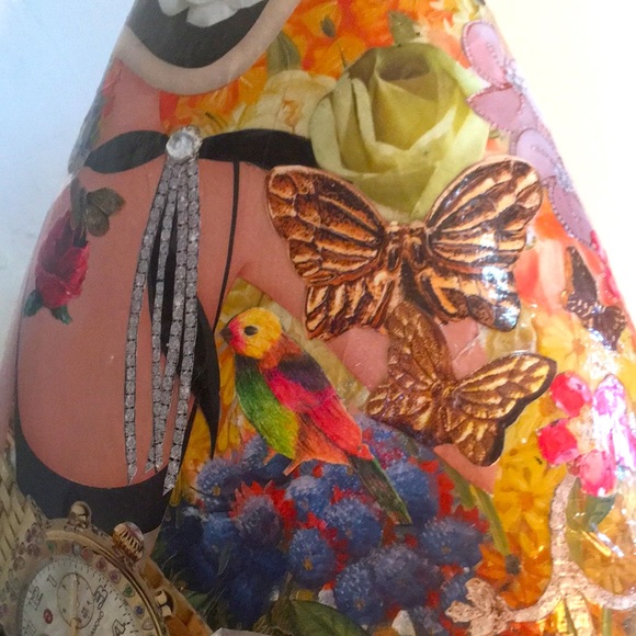 HAND CRAFTED Chanel Vase Decoupage Colorful Vintage Decor Floral Art - Picture 3 of 10